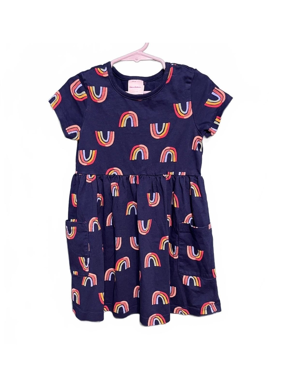 Hanna Andersson 100cm US 4 Rainbow Pocket Dress Navy Cotton Skater Play Dress